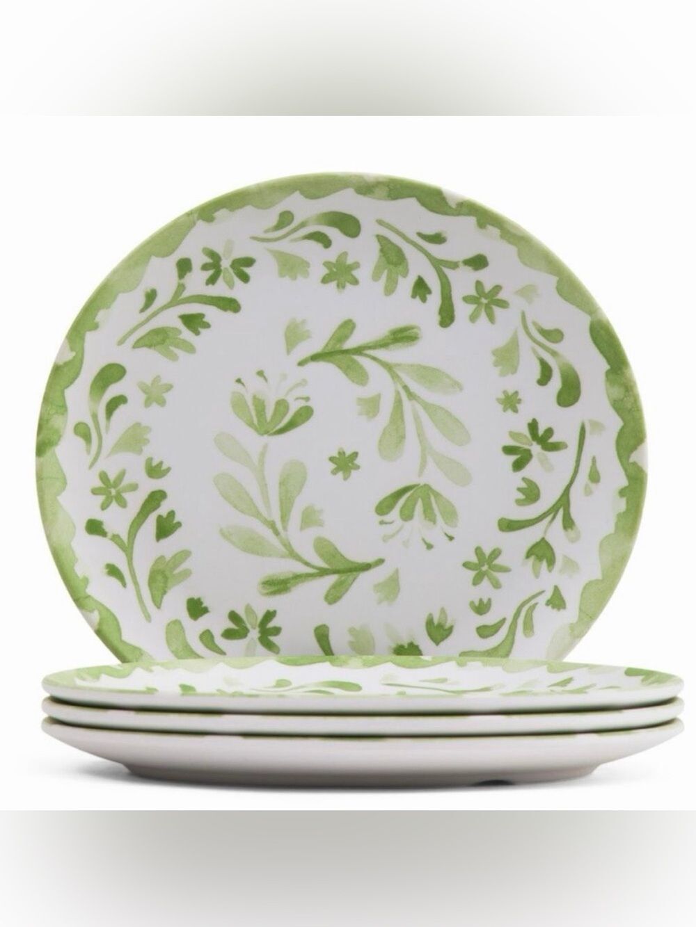 NWT BEACH TO BISTRO BY SIGRID OLSEN coupe 7.75”Green Melamine 4 salad plates Set